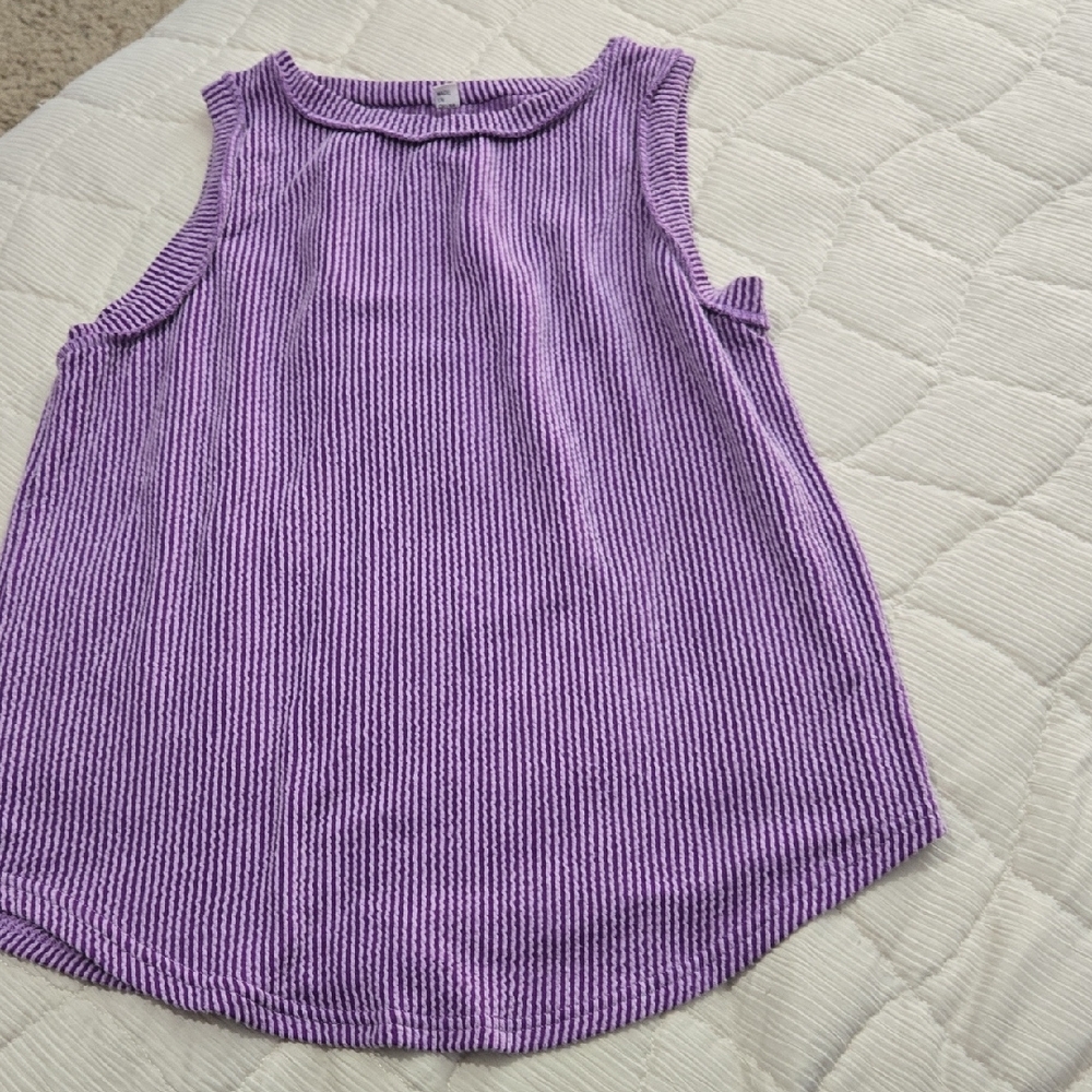 Purple Ribbed Sleeveless Tank Top